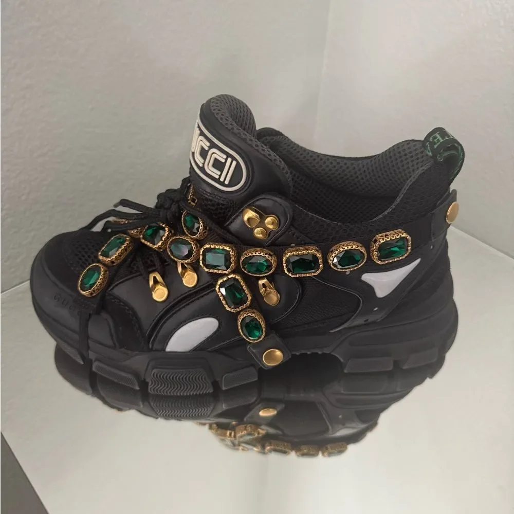 Brand new Gucci Black Mesh and Leather Flashtrek Reflective Removable Crystals - Picture 12 of 15